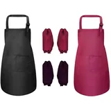 FANSEZQ Kinderschürzen mit Taschen, 2 Kinder Kochschürzen, Jungen und Mädchen Malschürzen, verstellbare Kinderschürzen, Küche Kochen Garten Schürzen, geeignet zum Backen Basteln Malen (7-13 Jahre) - 135cm
