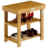 CASARIA Casaria® Schuhregal mit Sitzfläche Holz Massiv 160kg Belastbarkeit 3 Ebenen Flur Bad Schuhbank Sitzbank Schuhschrank Braun