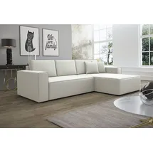 Fun Möbel Ecksofa Schlafsofa Sofa CONOR Kunstleder Weiss Ottomane Rechts