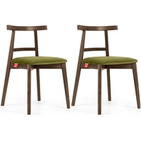 Konsimo Esszimmerstuhl Esstischstühle LILIO Holzstühle Polsterstühle 2 St, hergestellt in der EU, Buchenholzrahmen, Vintage, Lefkas Eiche grün