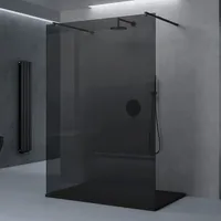 doporro Duschwand Duschtrennwand 140x200 Walk-In Dusche schwarz mit Doppel-stabilisator aus Echtglas 10mm ESG-Sicherheitsglas Vollgrau - Grau