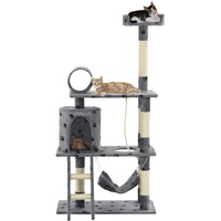 Ankonbej Katzenbaum mit Sisal-Kratzsäulen 140 cm Grau Pfoten-Aufdruck