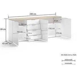 Sideboard 240 x 89 x 43 cm Weiß Hochglanz