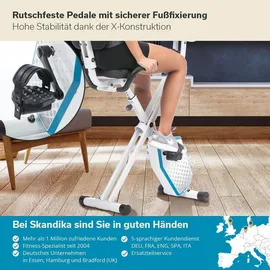 Skandika Foldaway X-1000 PLUS - Handpuls-Sensoren, Bluetooth Computer, Tablet-Halterung, Rückenlehne (weiß/blau)
