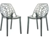 RATTATAN Set aus 2 Stühlen aus Polycarbonat, ergonomische Sitzfläche, stapelbar, modernes Design für Küche, Esszimmer, Bar, Restaurant – Zelda – Rauchgrau