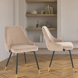 SVITA ALICE 2er Set Esszimmerstühle Polsterstuhl Stuhl mit Rückenlehne Samt Taupe Gold
