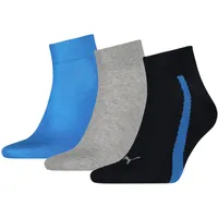 Puma Quartersocken 3er Pack Unisex Lifetsyle Stretch-Cotton SCHWARZ|dunkelgrau|BLAU 35/38