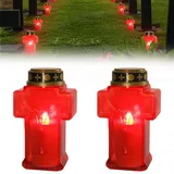 Begonia 2 Stück LED Grablichter, Grabkerze LED, IPX44 Wasserdichte Outdoor Friedhofskerze, Kreuzen Gedenkkerze, Batteriebetrieben Flammenloses Grabkerze, Friedhofskerze, Grablichter für Draußen