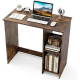 Costway Kleiner Schreibtisch, 2 Fächern, PC-Tisch, Bürotisch für kleine Räume, 80 x 40 x 74 cm Braun