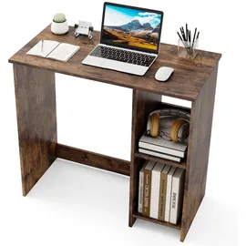 Costway Kleiner Schreibtisch, 2 Fächern, PC-Tisch, Bürotisch für kleine Räume, 80 x 40 x 74 cm Braun