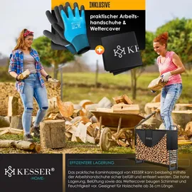 Kesser Kaminholzregal 130 x 36 x 117 cm schwarz inkl. Abdeckung + Handschuhe