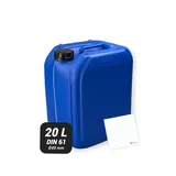 Trevendo Wasserkanister 20 Liter (DIN 61, Ø47 mm, blau) - eingeprägte Literskala - Lebensmittelecht - BPA-frei - Ideal für Camping, Reisen und mehr - inkl Beschriftungsetikett