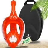 Khroom Schnorchelmaske für Erwachsene & Kinder von DEKRA geprüfte CO2 Sicherheit | Vollmaske Seaview X - Tauchmaske | Schnorchelausrüstung/Schnorchelset Alternative (L/XL, Orange+Soft-Case)