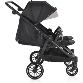 Moni Zwillingskinderwagen TwinGo Getränkehalter, Fußabdeckung, Hinterradbremse schwarz