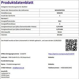 Wolkenstein ECO Umluftgrill + PKM Elektrokochfeld Zweikreis Bräterzone 60cm