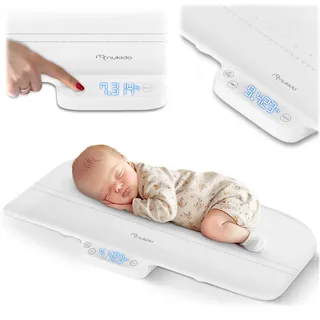 nukido Babywaage Wiegeschale Baby Waage 40 kg Tragkraft 5 Gramm Genauigkeit Tara Holdfunktion Integrierte Messskala Weiß