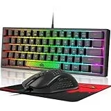 60 Prozent Mini Gaming Tastatur Und Maus Set Schwarz, QWERTY Layout RGB Regenbogen LED Beleuchtet Mechanische Gefühl Ergonomische Tastatur, 12000 DPI Bienenwabe Maus USB Verkabelt Für PC Laptop