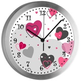 CreaDesign Funkwanduhr Funkuhr, Kinder Wanduhr, Kinderuhr, Kinderzimmer Herz rosa grau (geräuscharmes Uhrwerk) rosa