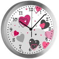 CreaDesign Funkwanduhr Funkuhr, Kinder Wanduhr, Kinderuhr, Kinderzimmer Herz rosa grau (geräuscharmes Uhrwerk) rosa