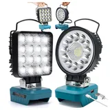 PRIISF LED Arbeitsleuchte LED Camping Lampe Arbeitslicht Strahler Licht Taschenlampe Baustrahler, Quadratisch, LED fest integriert, Tageslichtweiß, Für Makita Li-ion Akku LED Arbeitsleuchte mit Typ C und USB-Aufladung