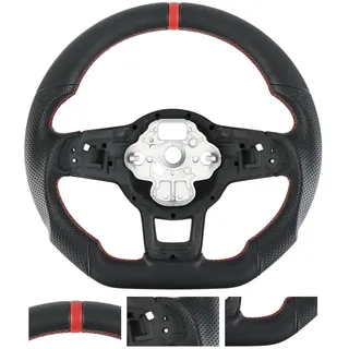 Acclcors Vollleder - Lenkrad Anti-Rutsch perforiertem Leder Grip Atmungsaktiv D-förmigen flachen Boden Lenkrad mit roten genäht, passend für VW Volkswagen Golf MK7 GTI/R 2015-2019
