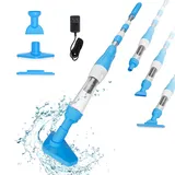 Kabelloser Poolsauger, 3-in-1-elektroreiniger Mit Wiederaufladbarem Akku, Manueller Staubsauger Für Kleine Pools, Whirlpool, Spa, 90 Minuten Laufzeit, Blau