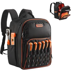 VEVOR Werkzeugrucksack, 49 Taschen, Werkzeug-Aufbewahrungs-Organizer, Backpack mit Laptopfach und verstärktem Stoffboden, Baustellenrucksack, Werkzeugtasche für Elektriker, Handwerker