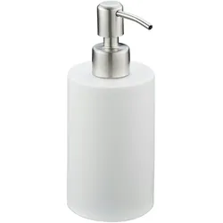Relaxdays Seifenspender, 180 ml, nachfüllbar, Bad, WC, Küche, Flüssigseifenspender, Polyresin, Edelstahlpumpe, weiß