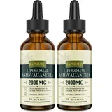 2000mg Liposomale Ashwagandha Tropfen, Hochdosiert Ashwagandha Wurzelextrakt, Original indische Schlafbeere, 7% Withanoliden, 5X Konzentration, Praktischer als Kapseln, 60ml (2er Pack)