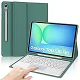 IVEOPPE Hülle mit Tastatur für Samsung Galaxy Tab S10 FE+ 13.1 Zoll Con Touchpad, Deutsches QWERTZ-Layout, Tastatur für Samsung Tab S10 FE+ 13.1" 2025, Magnetisch Abnehmbarer Keyboard, Dunkelgrün
