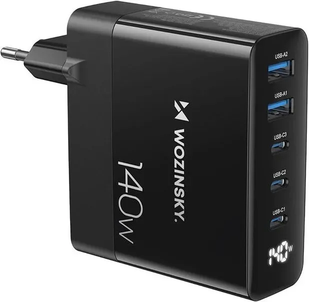 Wozinsky CGWCB 140W GaN-Wandlader 3x USB-C / 2x USB-A - Schwarz