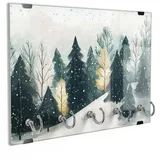 DEQORI Schlüsselbrett 'Winterruhe im Tannenwald', (1 St), Schlüsselhalter Schlüssel Haken Schlüsselboard modern Schlüsselleiste grün