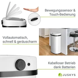 Juskys Automatik Mülleimer mit Sensor 60L - Abfalleimer mit elektrischem Deckel - Weiß