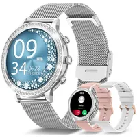 BANLVS 2025 NEW Smartwatch Damen mit 60 Diamanten/Telefonfunktion Smartwatch (3.35 cm/1.32 Zoll, HD Touchscreen) Fitnessuhr Damen, mit Herzfrequenz,SpO2,Schlafmonitor, IP68 Wasserdicht/Herzfrequenz/SpO2/Blutdrucküberwachung silberfarben