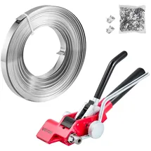 Vevor Stahlband Umreifungsset 3 tlg. mit 30,5 m Metallband und 100 Metallklammern