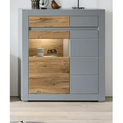 Furn.Design Vitrine in Platingrau matt und Zinneiche Wohn- und Esszimmer Highboard 100 x 113 cm Tamaris