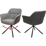 Mendler 2er-Set Esszimmerstuhl HWC-K33, Küchenstuhl Stuhl, drehbar Auto-Position, Stoff/Textil ~ Kunstleder, grau-dunkelgrau