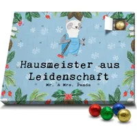 Mr. & Mrs. Panda Schoko Adventskalender Hausmeister Leidenschaft - Blau Pastell - Geschenk, Hausverwalter, Abschied, Kollege, Concierge, Schokolade... - Blau