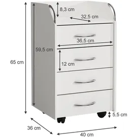 Vicco Rollcontainer Gwendolyn, Weiß, 40x65x 36 cm, 4 Schubladen, Büroschrank