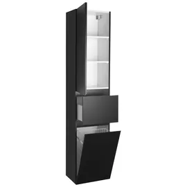a&n&a aQualine ALTAIR Hochschrank mit Wäschekorb 40 x 184 x 31 cm Schwarz Matt