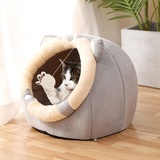 Souarts Katzenbett für Hunde, Katzenhöhle, Katzenhaus, niedliches Katzenhaus, kleines Hundebett, Nest für Welpen, Kätzchen, Kissen, Bett (grau, Kurze Ohren, 45 x 48 x 33)