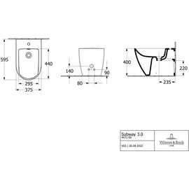 Villeroy & Boch V&B Stand-Bidet Subway 3.0 37x59,5cm, 1 Hahnl., m ÜL, st. wh. C+