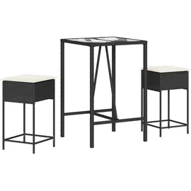 vidaXL 3-tlg. Gartenbar-Set mit Kissen Schwarz Poly Rattan