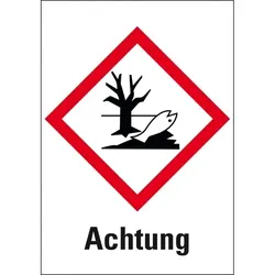 König Werbeanlagen Dreifke® Aufkleber I Gefahrensymbol Umwelt GHS 09, Achtung, Folie, 52x74mm, 500/Rolle, GHS-Verordnung