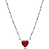 PANDORA Funkelnder Herzförmiger Strahlenkranz Collier-Halskette aus Sterlingsilber mit Zirkonia in der Farbe Silber-Rot, PANDORA Timeless Collection, Länge: 45cm, 392542C01-45