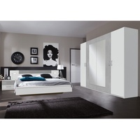Schlafzimmer Angie in weiß mit Beton lichtgrau Kleiderschrank Futonbett mit LED