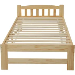 Merax Massivholzbett, Einzelbett Futonbett mit Kopfteil und Lattenrost 90x200cm, Natur
