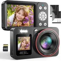 Digitalkamera 4K 64MP Kinderkamera, 18X Digitalzoom, Dual-Screen Kompaktkamera mit 64GB SD-Karte, FHD-Foto- & Videokamera für Kinder