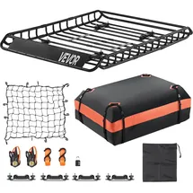 Vevor Dachgepäckträgerkorb Autodachkorb (1300 x 910 x 105 mm) universeller Dachgepäckträger mit Gepäcktasche & Netz & Ratschengurten (90,7 kg Max Tragkraft), Autodach-Gepäckträger für SUV LKW