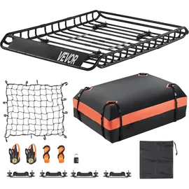 Vevor Dachgepäckträgerkorb Autodachkorb (1300 x 910 x 105 mm) universeller Dachgepäckträger mit Gepäcktasche & Netz & Ratschengurten (90,7 kg Max Tragkraft), Autodach-Gepäckträger für SUV LKW